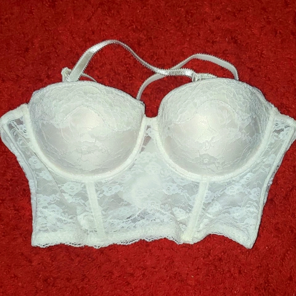 White Lace Push-Up Bra Underwired Crop Top with Adjustable & Removabke Straps